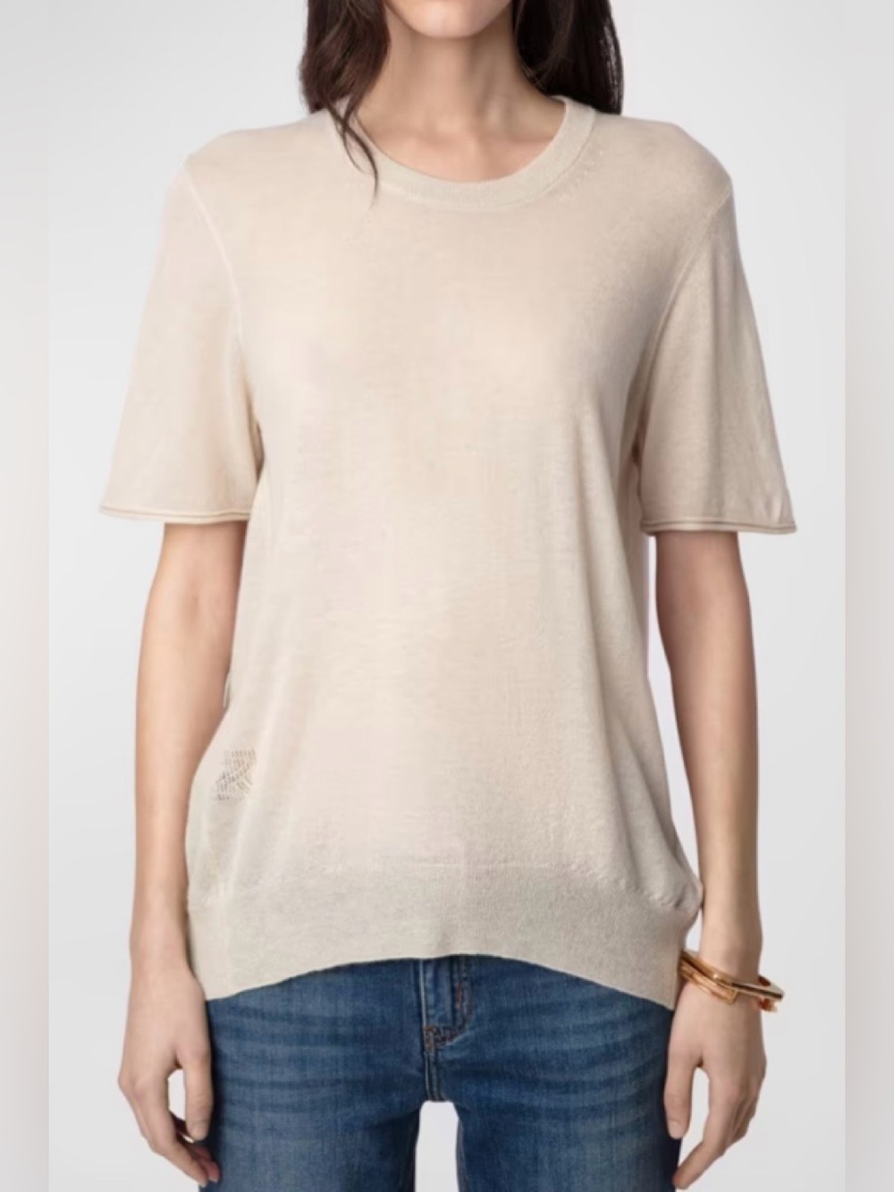 Zadig & Voltaire Ida Cashmere Short-Sleeve Sweater Small Pale Orange